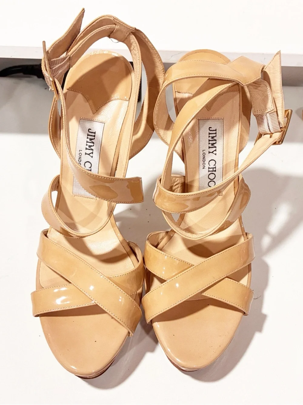 Jimmy Choo Patent Strappy Ankle Buckle Stiletto Heel Shoe Size 8